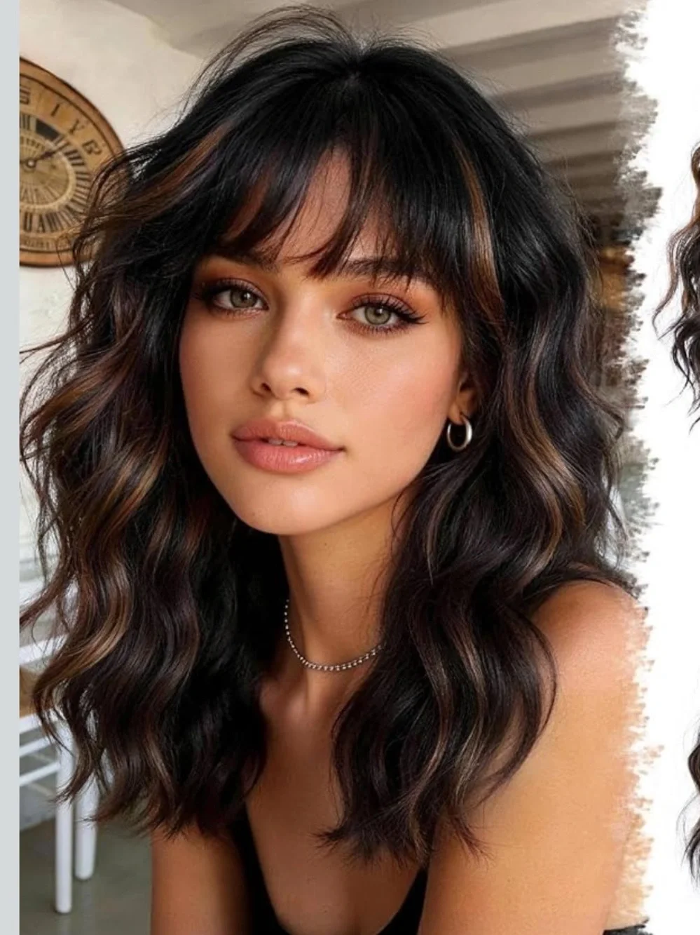 Wavy Wig in Dark Brown with Caramel Highlights
